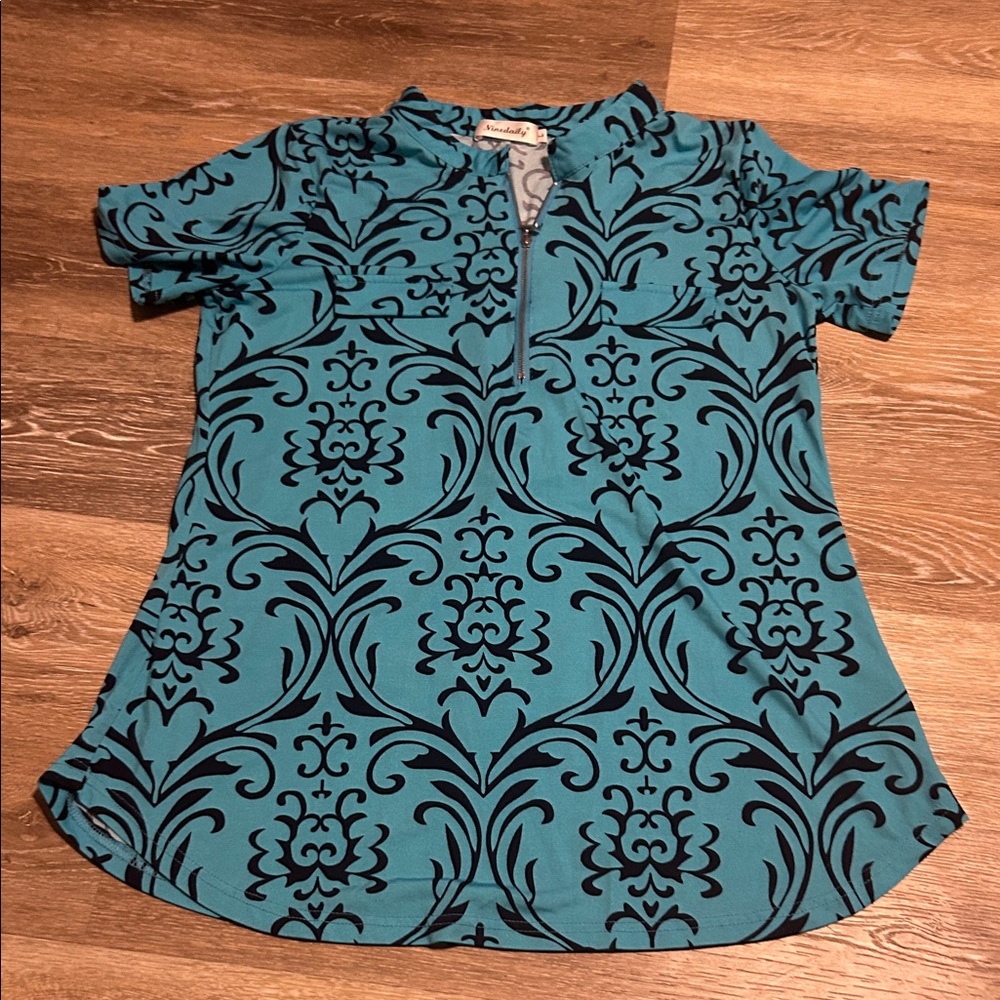 Elegant Teal and Navy Women's Blouse💥